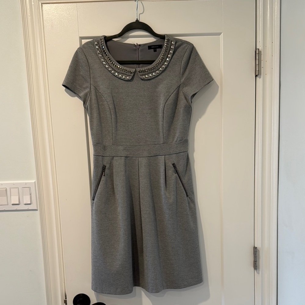 RW&CO Gray A-Line Midi Dress with Peter Pan Collar